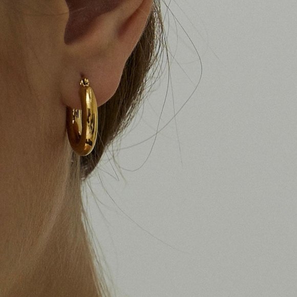 Classy Gold Hoop Earrings, Medium Hoop Earrings - Picture 4 of 6